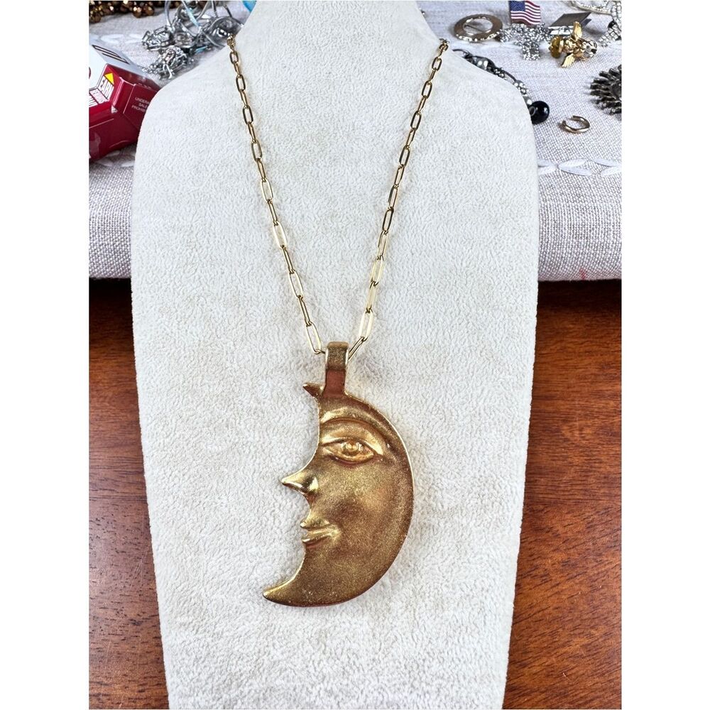 Free People Gold Moon Face Pendant Necklace